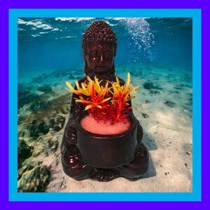 Aquarium Decoration - Buddha with Yellow and Orange Plant.